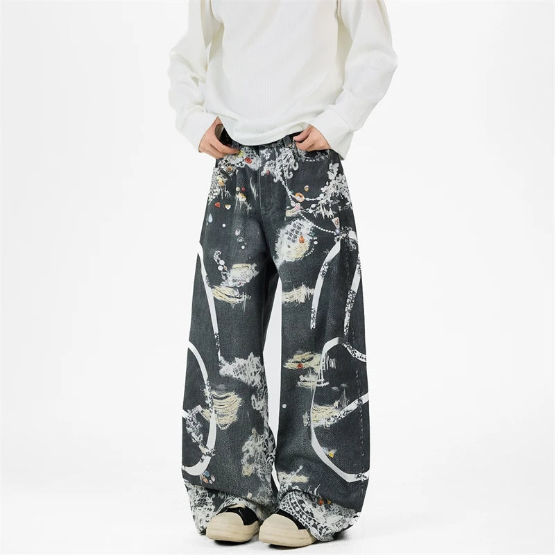 Y2K Lace Print Graphic Mens Jeans