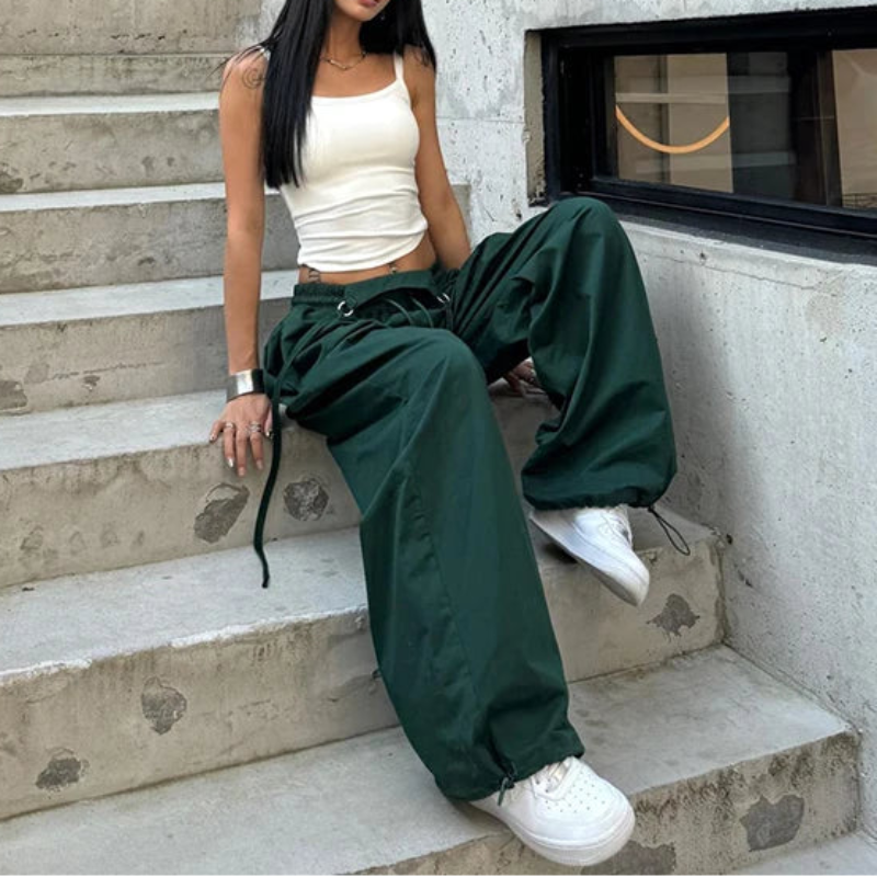 Y2K Lace Up Streetwear Baggy Low Waist Cargo Trousers