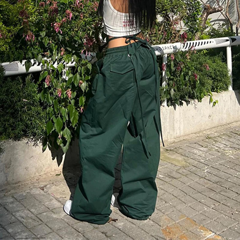 Y2K Lace Up Streetwear Baggy Low Waist Cargo Trousers