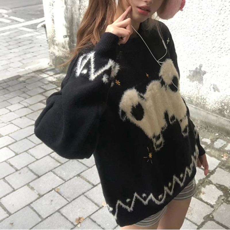 Y2K Lambs Jacquard Graphic Sweater