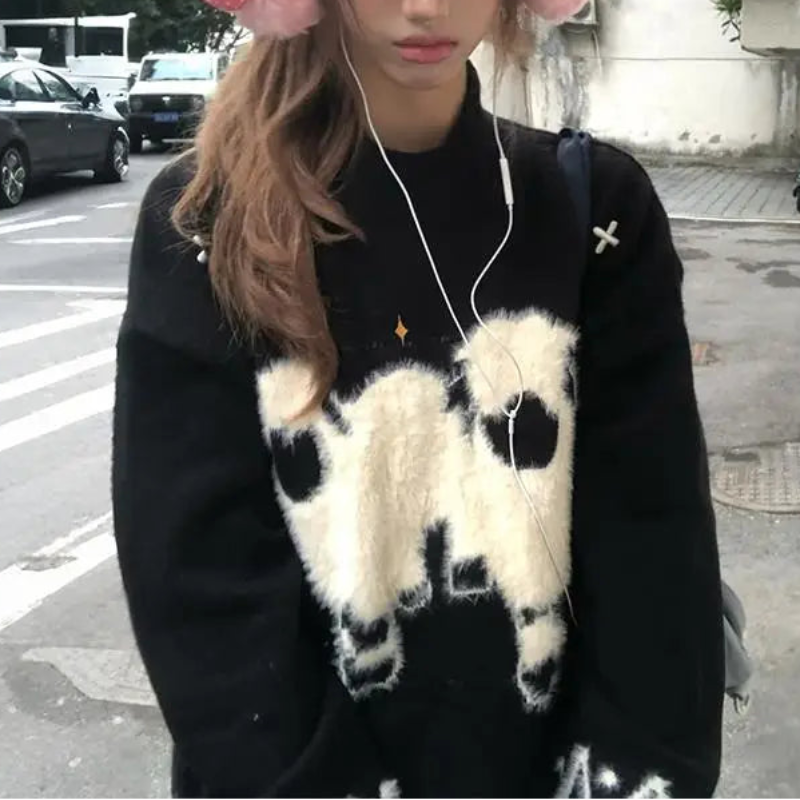 Y2K Lambs Jacquard Graphic Sweater