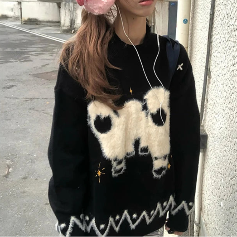 Y2K Lambs Jacquard Graphic Sweater