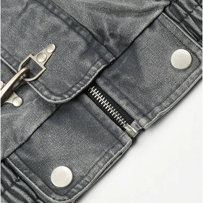 Y2K Lapel Airplane Buckle Denim Jacket