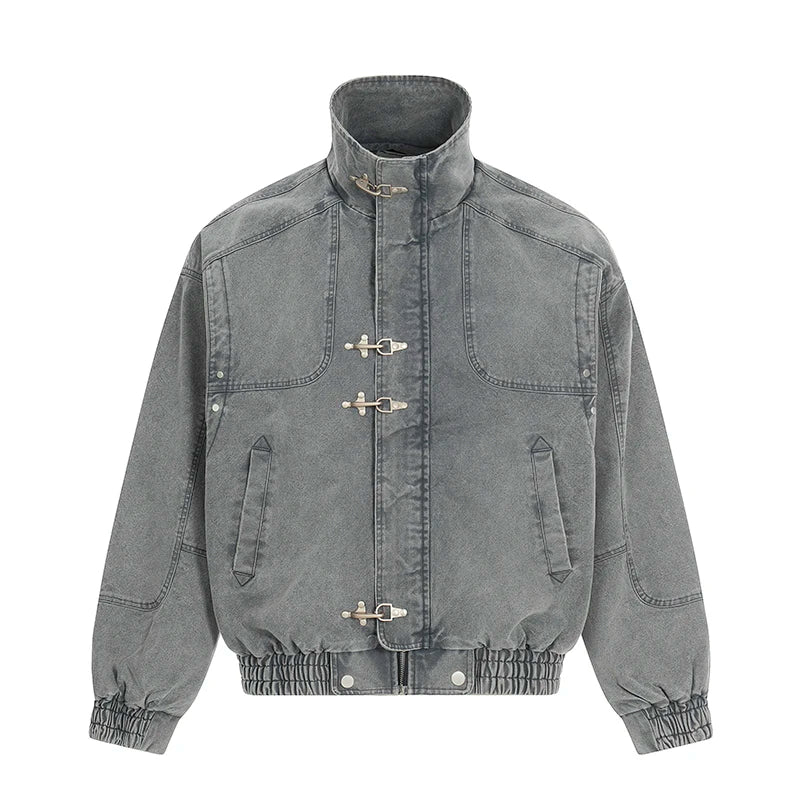 Y2K Lapel Airplane Buckle Denim Jacket