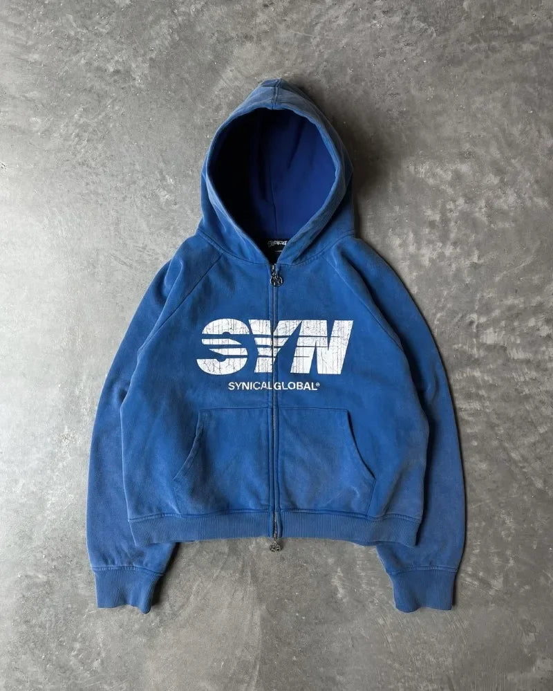 Y2K Large SYN Graphic Zip Up Hoodie