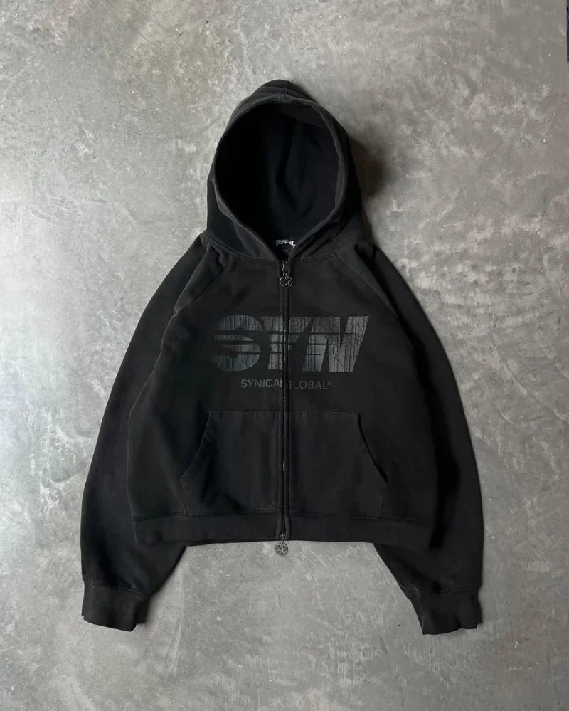 Y2K Large SYN Graphic Zip Up Hoodie