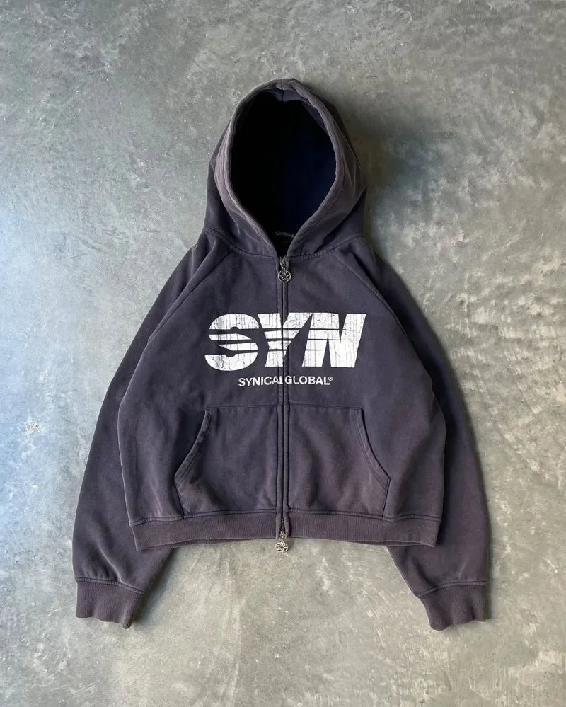 Y2K Large SYN Graphic Zip Up Hoodie