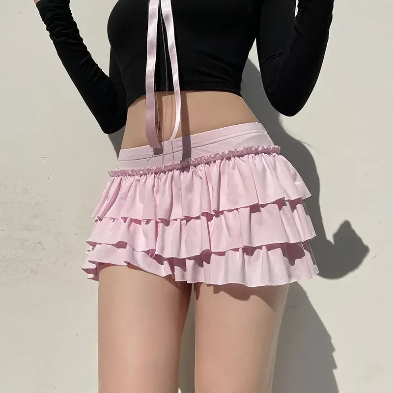 Y2K Layered Ball Gown Style Bow Pleated Mini Skirt