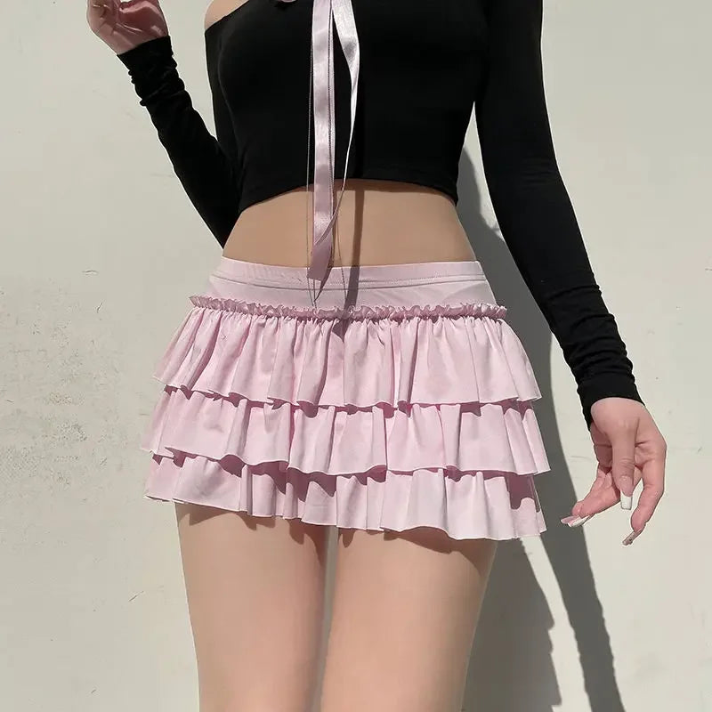 Y2K Layered Ball Gown Style Bow Pleated Mini Skirt
