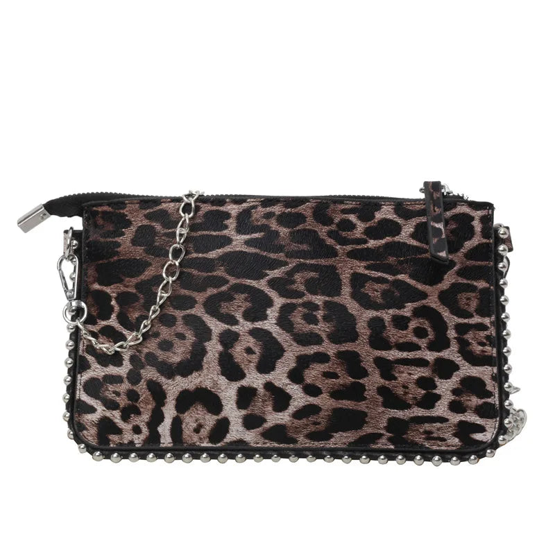 Y2K Leopard Leather Mini Handbag