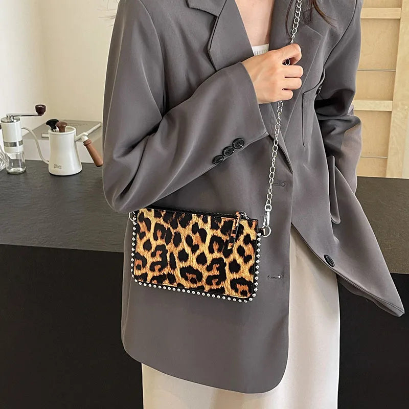 Y2K Leopard Leather Mini Handbag