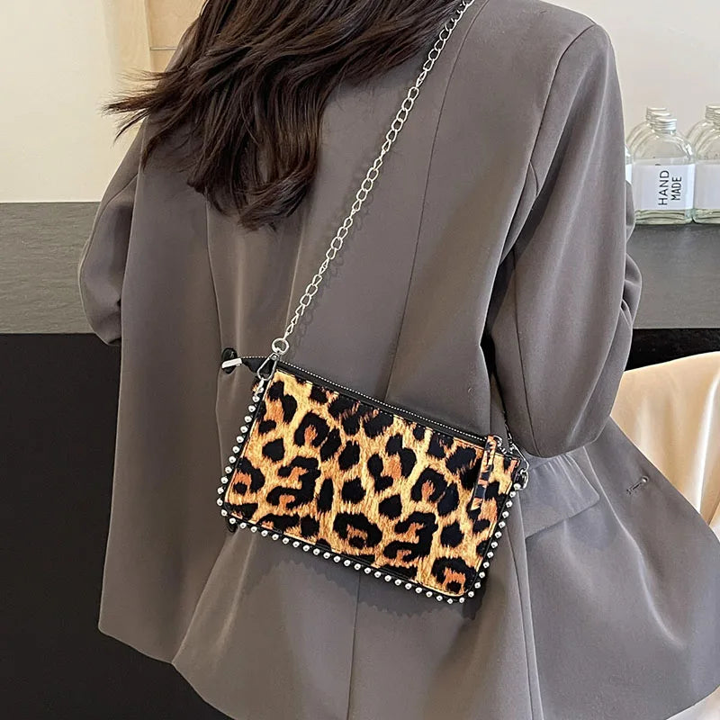 Y2K Leopard Leather Mini Handbag