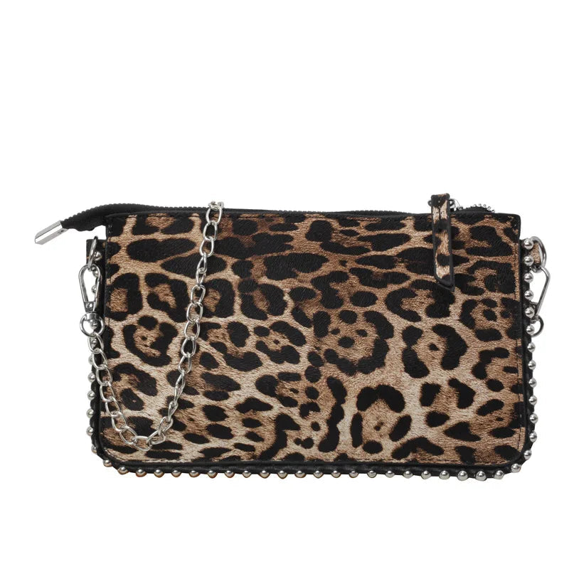 Y2K Leopard Leather Mini Handbag