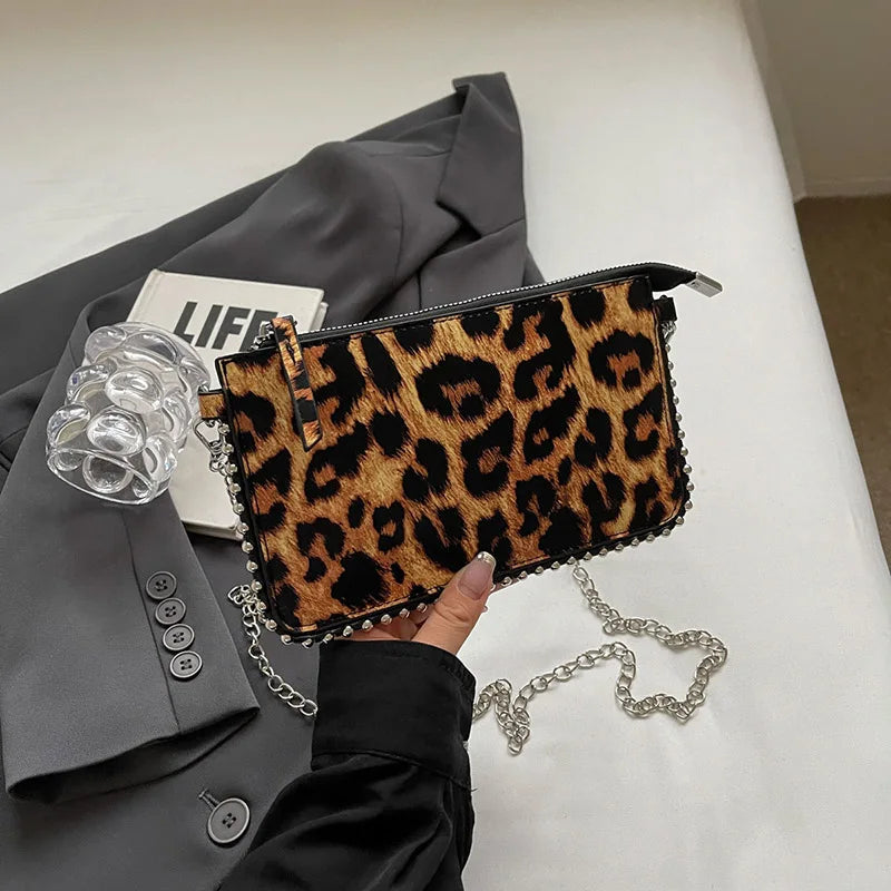 Y2K Leopard Leather Mini Handbag