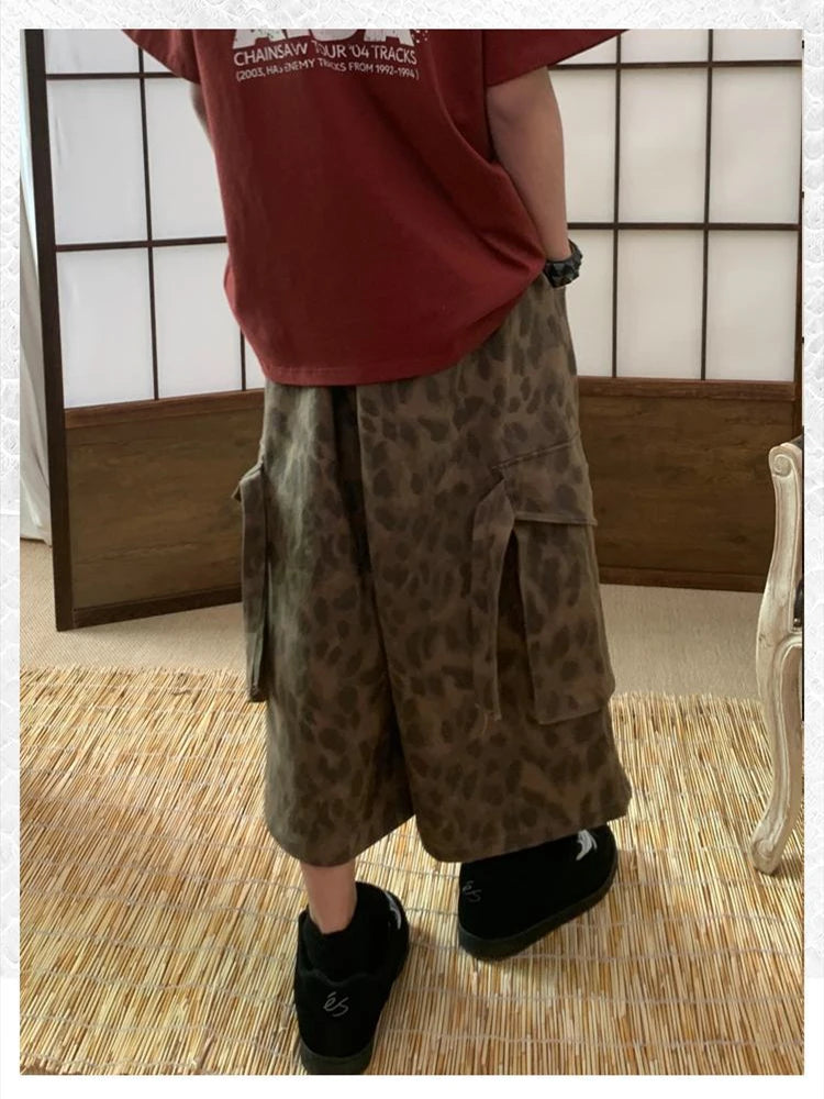 Y2K Leopard Print Baggy Cargo Jorts