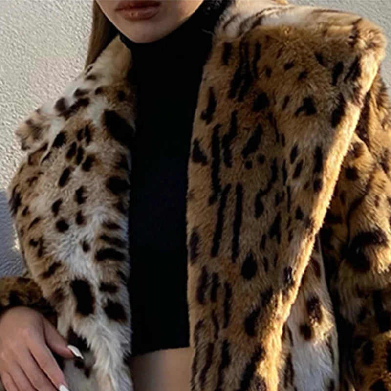 Y2K Leopard Print Faux Fur Long Coat