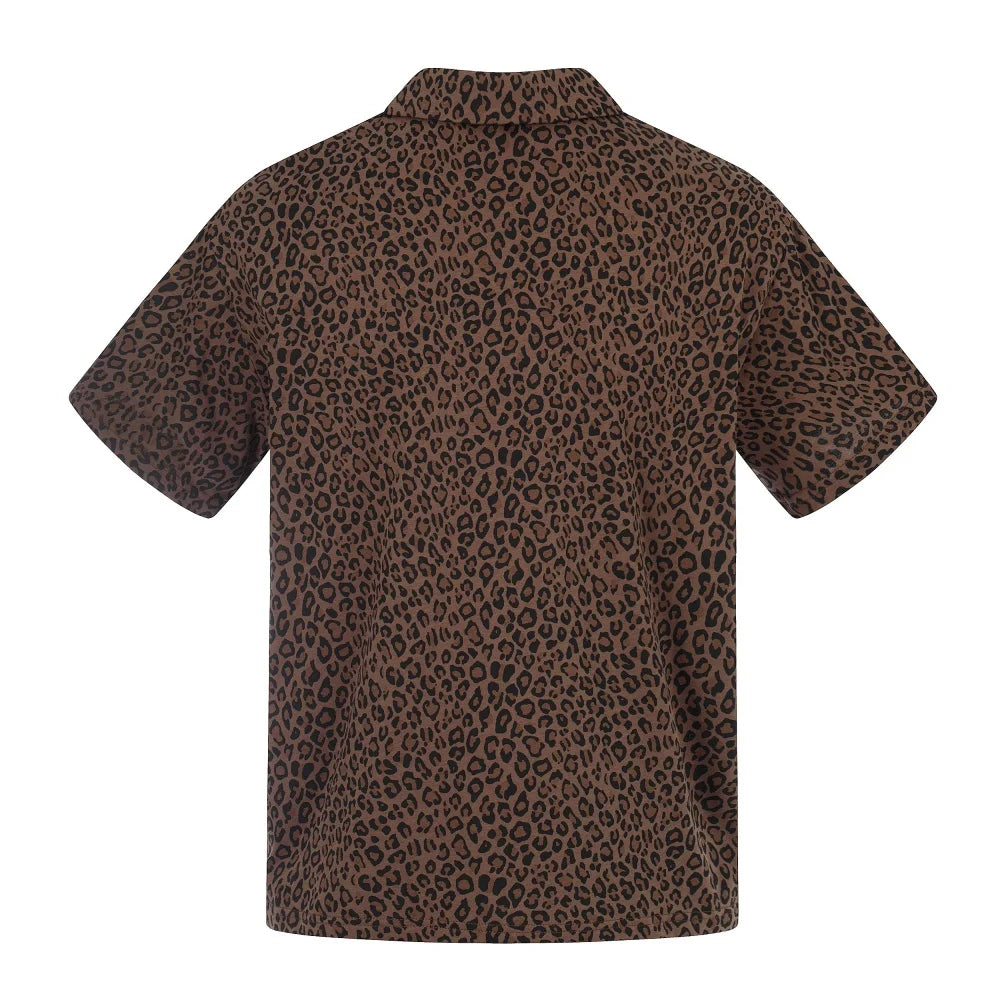 Y2K Leopard Print Graphic Polo Shirt