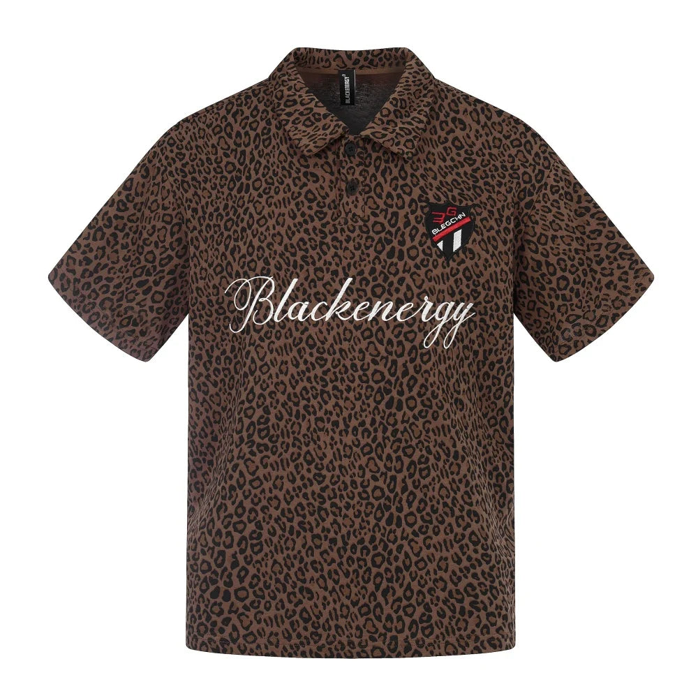 Y2K Leopard Print Graphic Polo Shirt