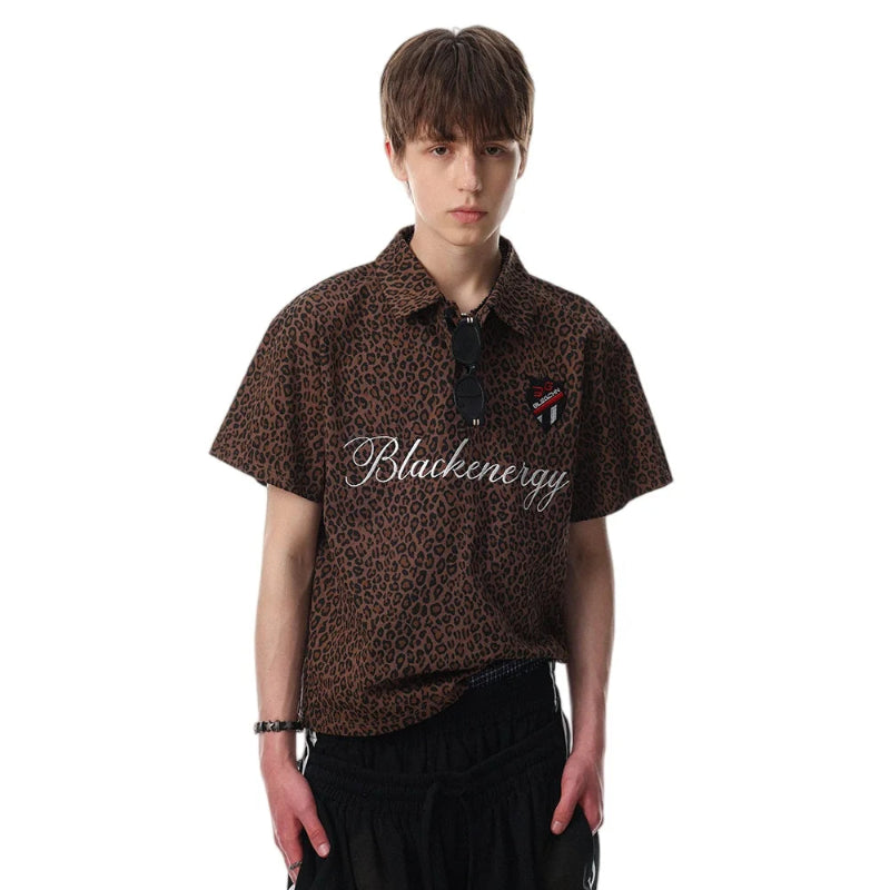 Y2K Leopard Print Graphic Polo Shirt