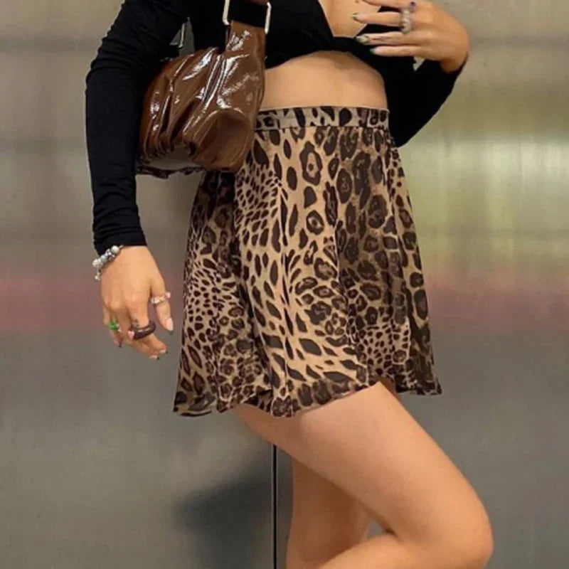 Y2K Leopard Print High Waist Mini Skirt