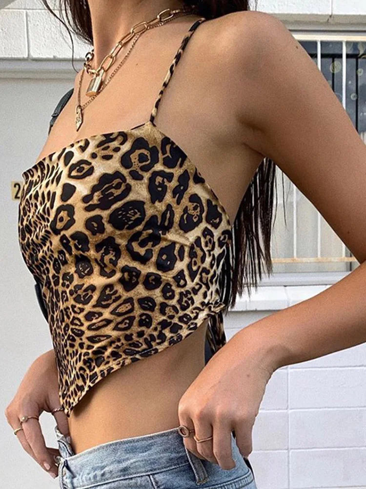 Y2K Leopard Print Strapy Back Top