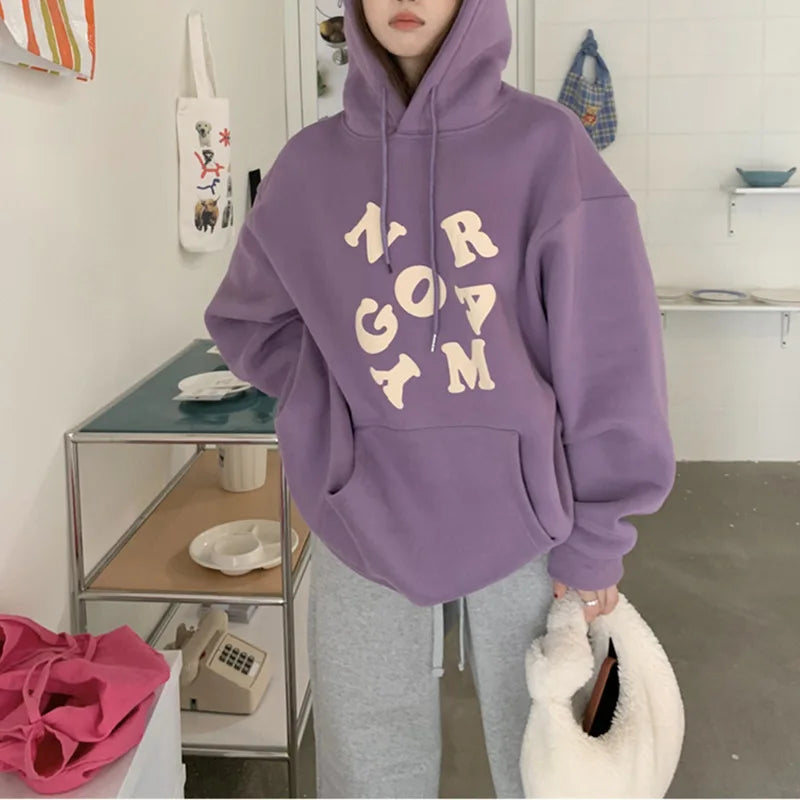 Y2K Letter Collage Baggy Womens Hooded Jumper