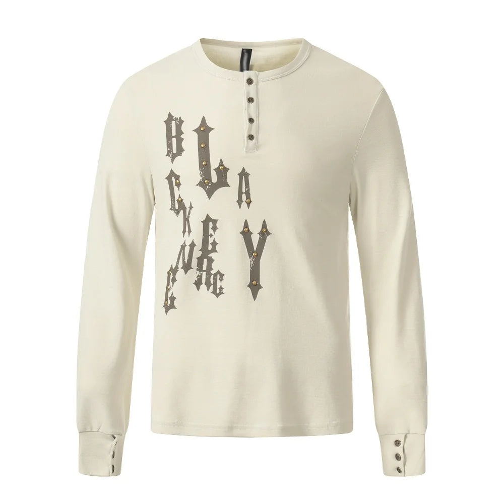 Y2K Letter Print Henley Button Long Sleeve Top