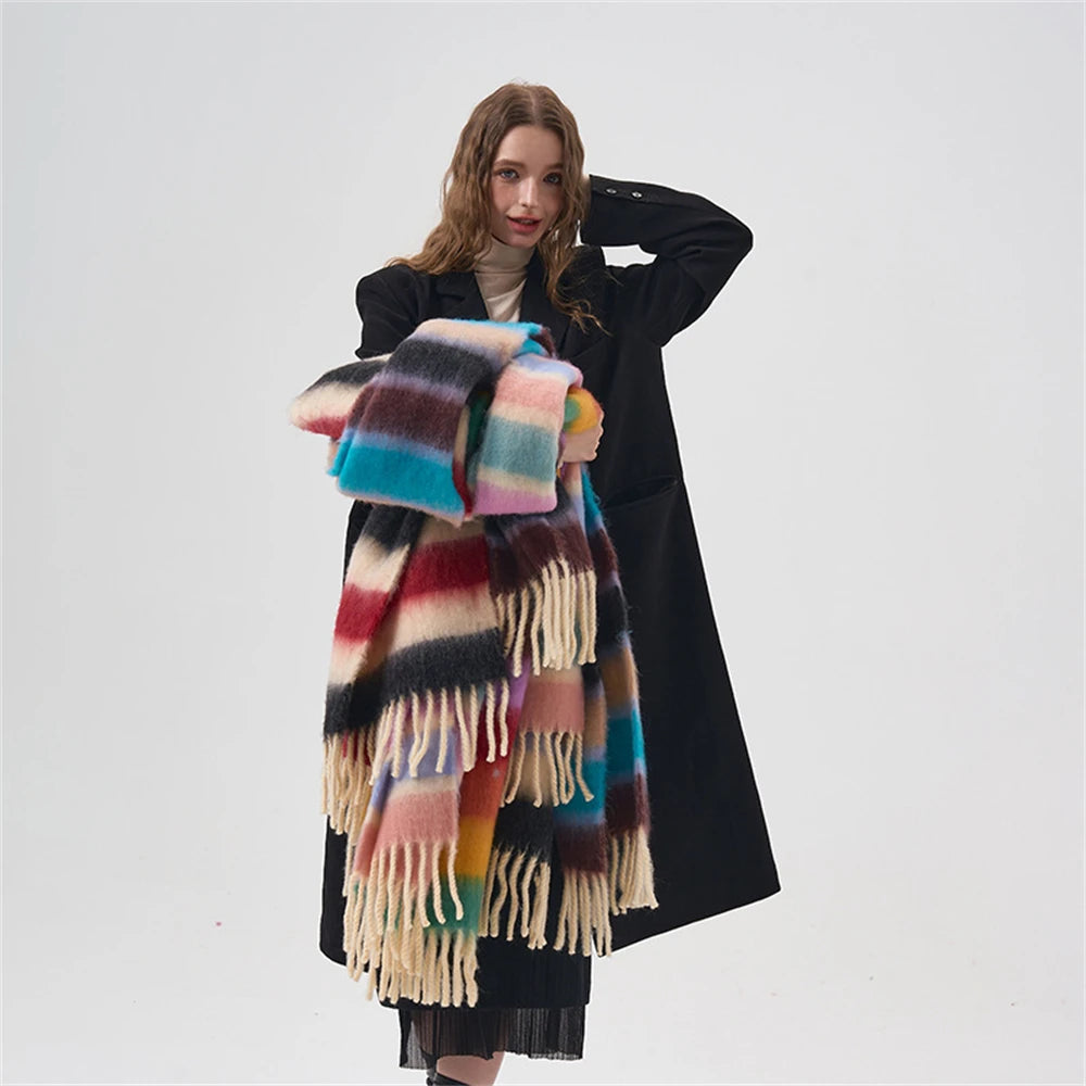 Y2K Lightweight Rainbow Knitted Shawl Scarf