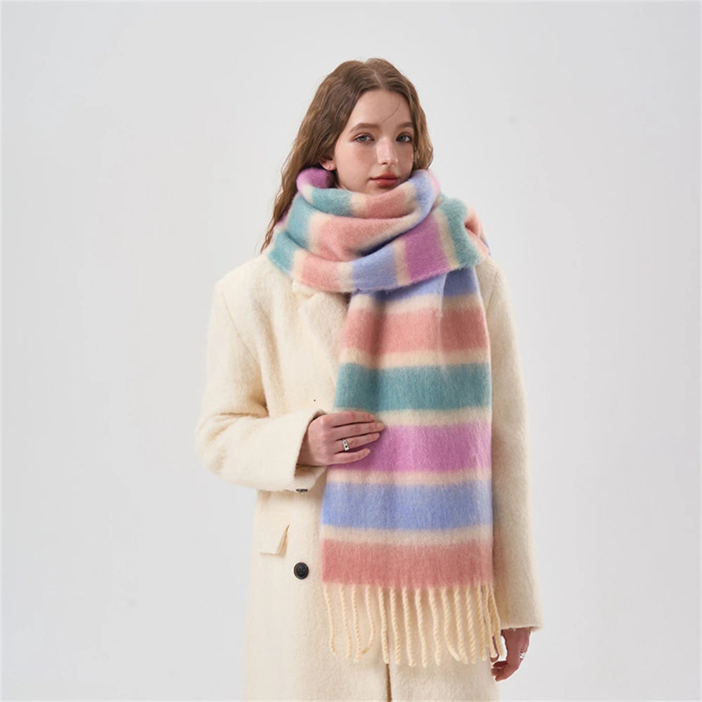 Y2K Lightweight Rainbow Knitted Shawl Scarf