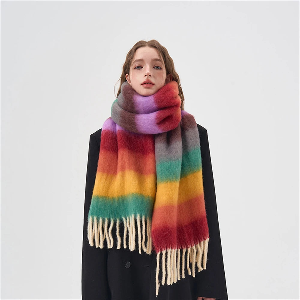 Y2K Lightweight Rainbow Knitted Shawl Scarf