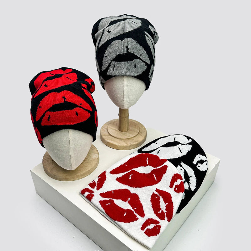 Y2K Lippy Lips Jacquard Graphic Beanie