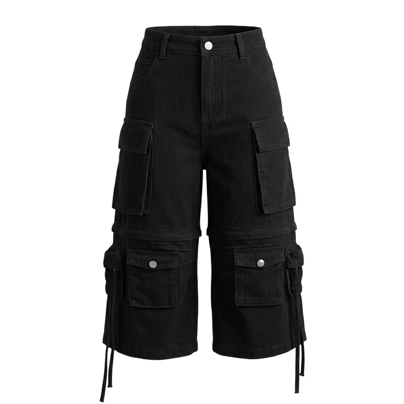 Y2K Long Black Boyfriend Cargo Jorts
