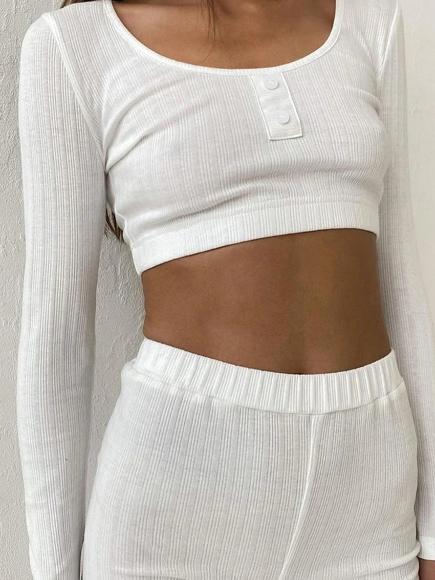 Y2K Long Sleeve Crop Top Two Piece Set Pyjamas