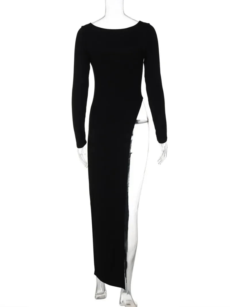 Y2K Long Sleeve High Slit Black Dress