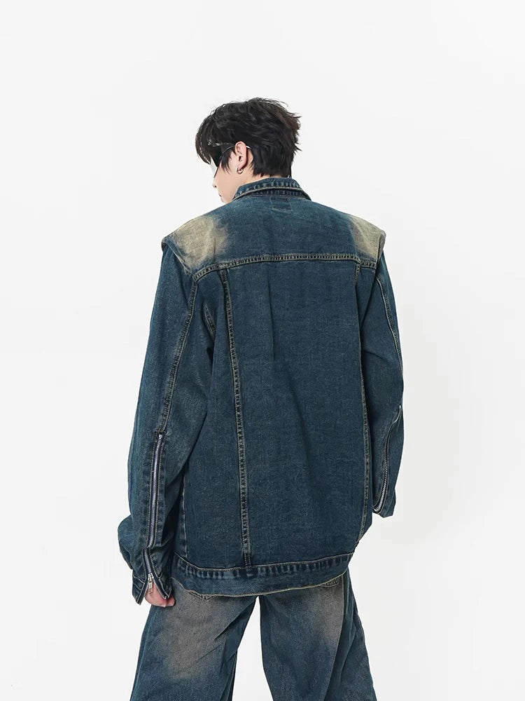 Y2K Long Sleeve Mens Distressed Denim Jacket