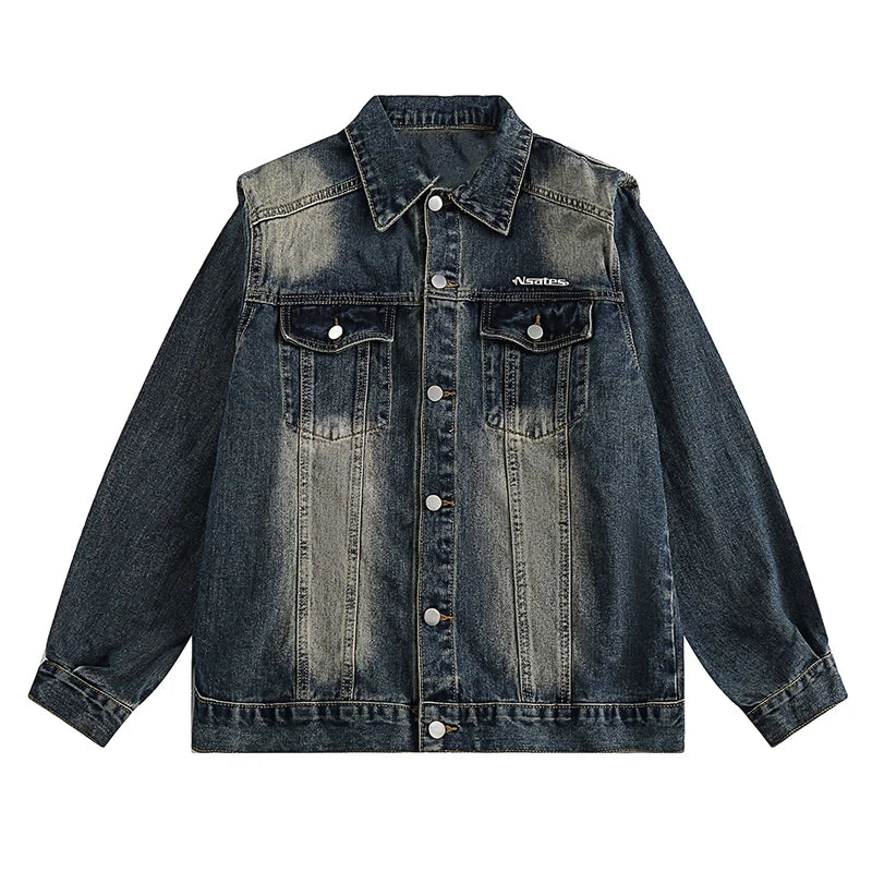 Y2K Long Sleeve Mens Distressed Denim Jacket