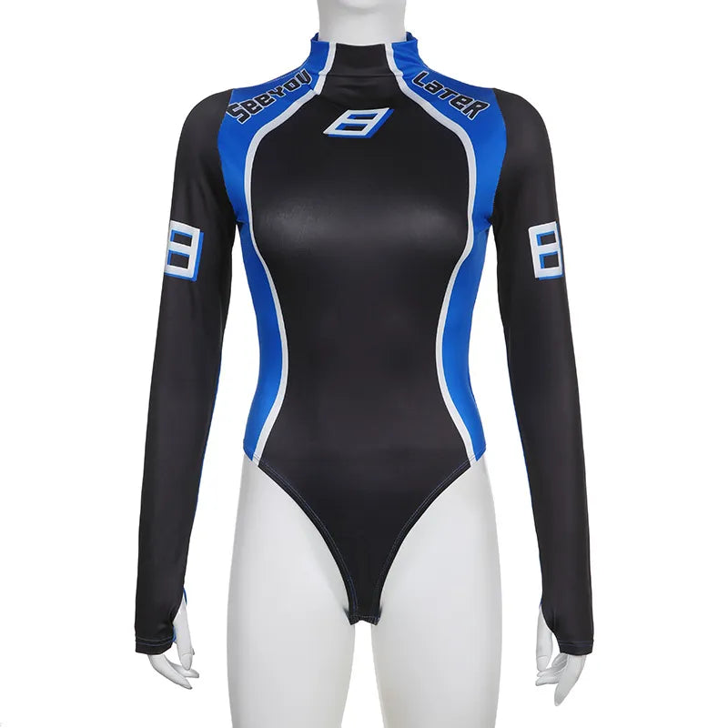 Y2K Long Sleeve Racing Body Suit Top