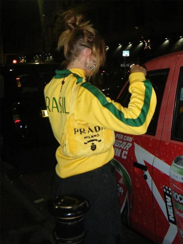 Y2K Loose Brazil Zip Up Jacket