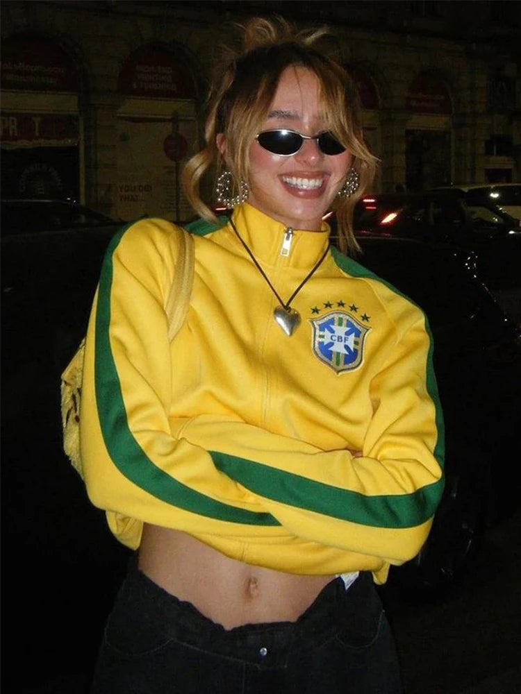 Y2K Loose Brazil Zip Up Jacket