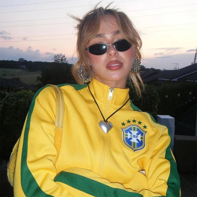 Y2K Loose Brazil Zip Up Jacket