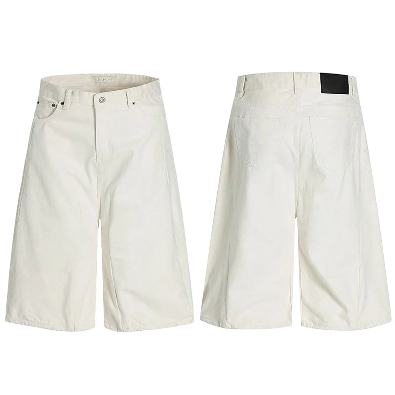Y2K Loose Wide Leg White Long Denim Shorts Jorts