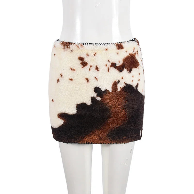 Y2K Low Waist Bodycon Cow Print Micro Mini Skirt