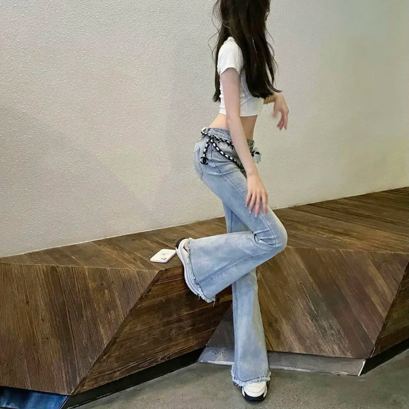 Y2K Low Waist Super Skinny Flared Jeans