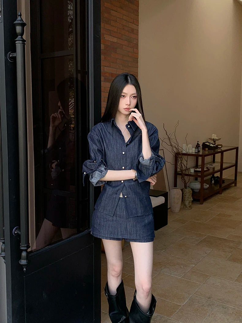 Y2K Matching Denim Shirt and Skirt Set