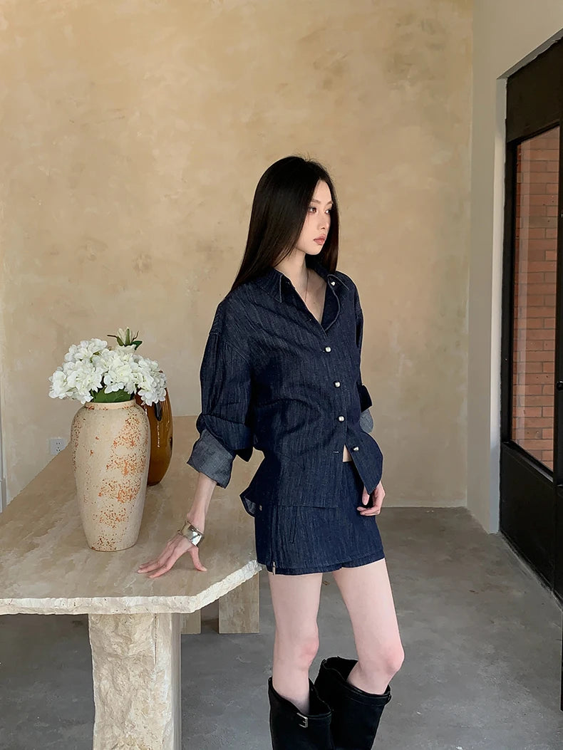 Y2K Matching Denim Shirt and Skirt Set