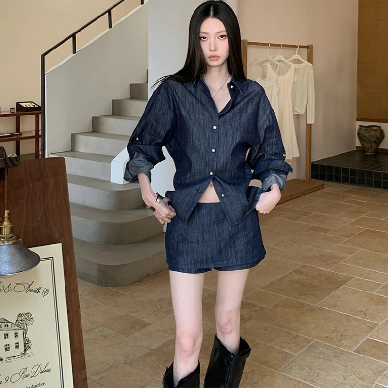 Y2K Matching Denim Shirt and Skirt Set