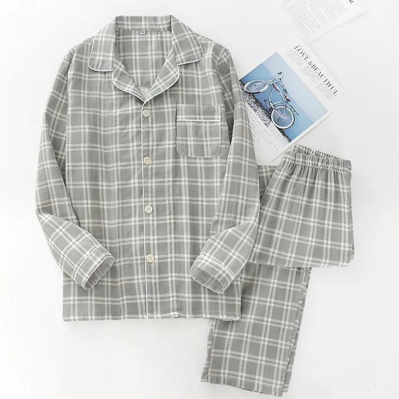 Y2K Mens Plaid Thin Pyjama Set