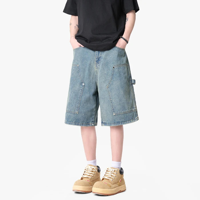 Y2K Mens Workwear Cargo Denim Shorts Jorts