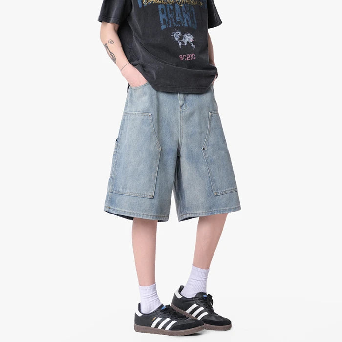 Y2K Mens Workwear Cargo Denim Shorts Jorts