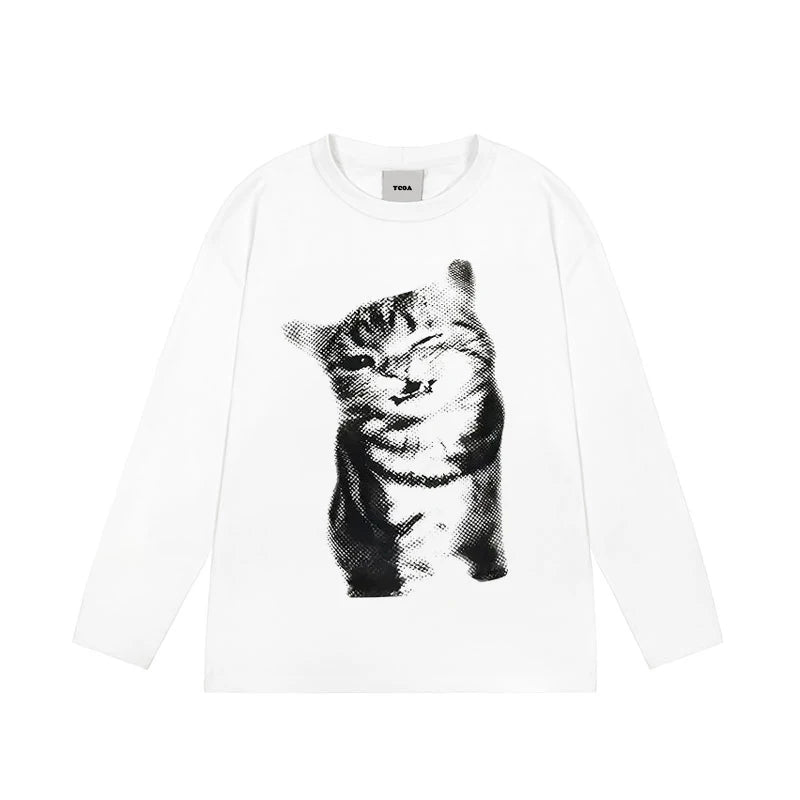 Y2K Meow Graphic Long Sleeve Top